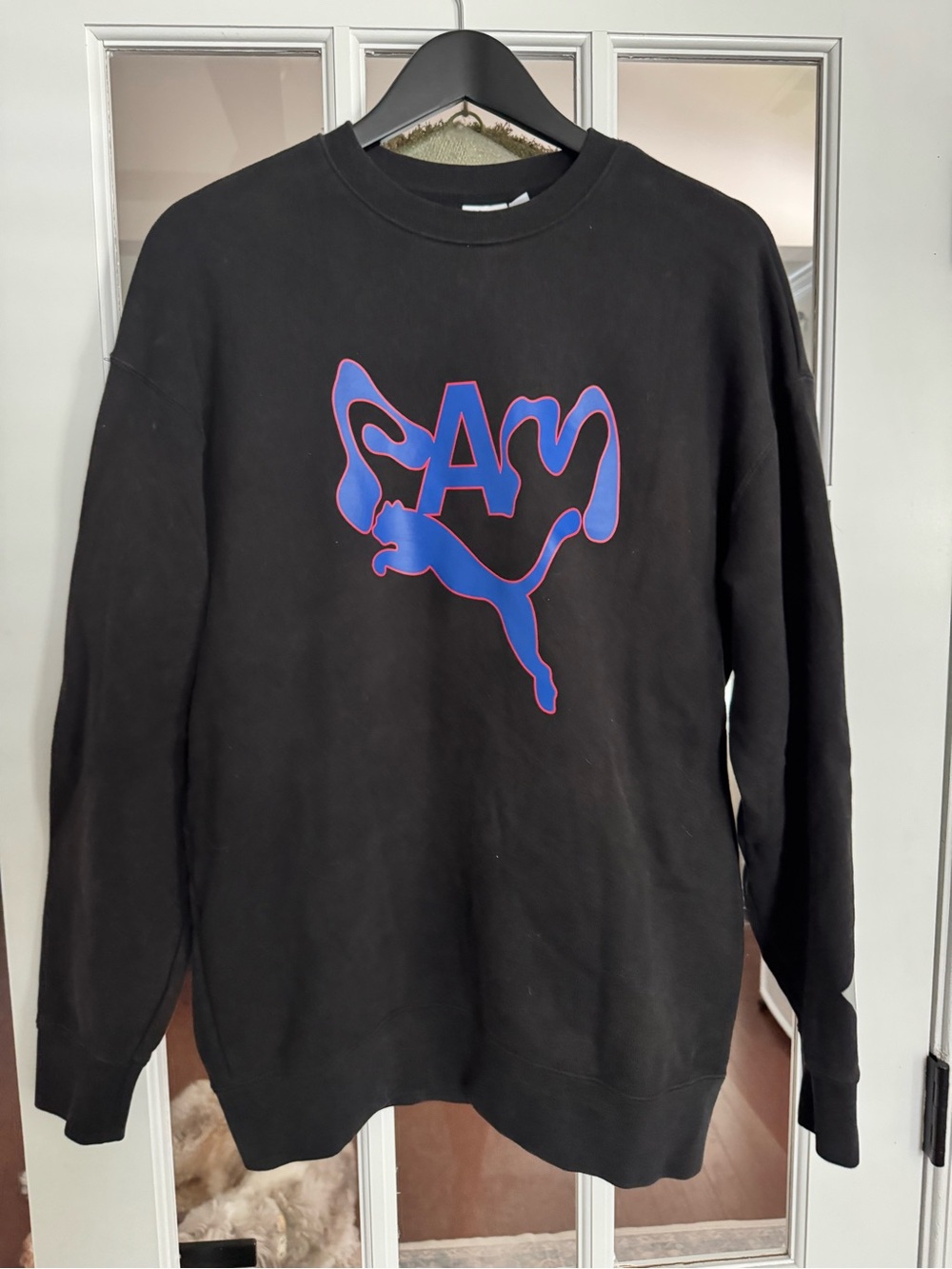 Puma Black Sweatshirt with Blue and Pink Outline Logo Perks and Mini